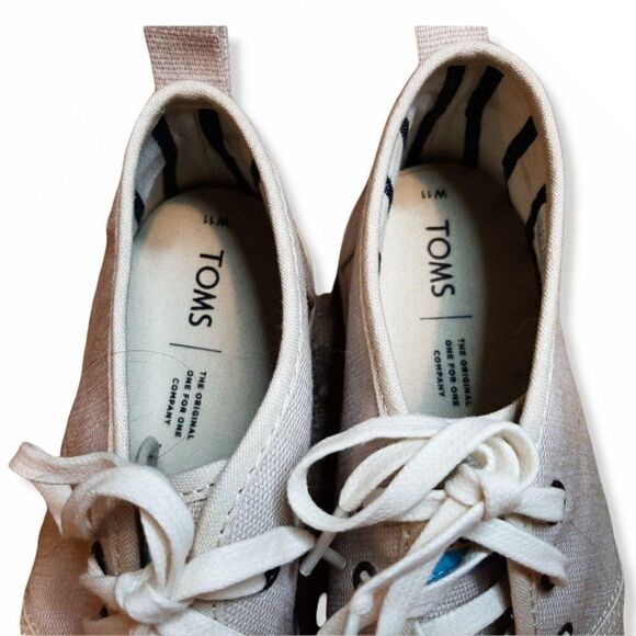 Tom's Bota Beige Canvas Lace Up Shoes sz W 11 - Picture 4 of 6